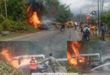 Mini Bus Diduga Bermuatan BBM dan Bertanki Siluman Terbakar di Depan SPBU Saba Purba, Kerugian Capai Rp25 Juta